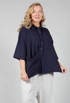 SOH Shirts & Blouses^3/4 Sleeved Shirt with Statement Pocket in Navy Stripe