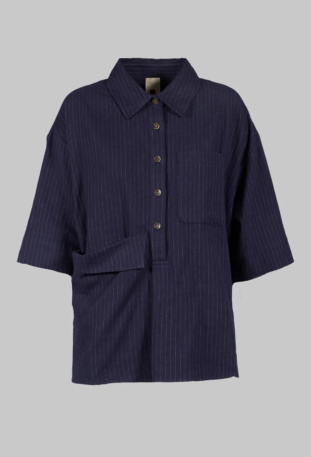 SOH Shirts & Blouses^3/4 Sleeved Shirt with Statement Pocket in Navy Stripe