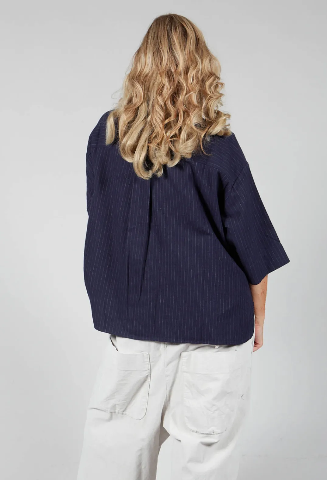 SOH Shirts & Blouses^3/4 Sleeved Shirt with Statement Pocket in Navy Stripe