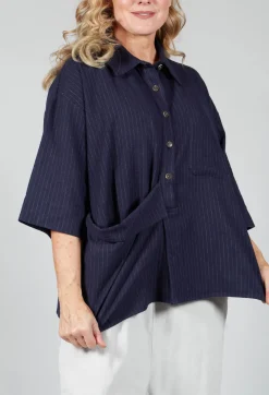 SOH Shirts & Blouses^3/4 Sleeved Shirt with Statement Pocket in Navy Stripe