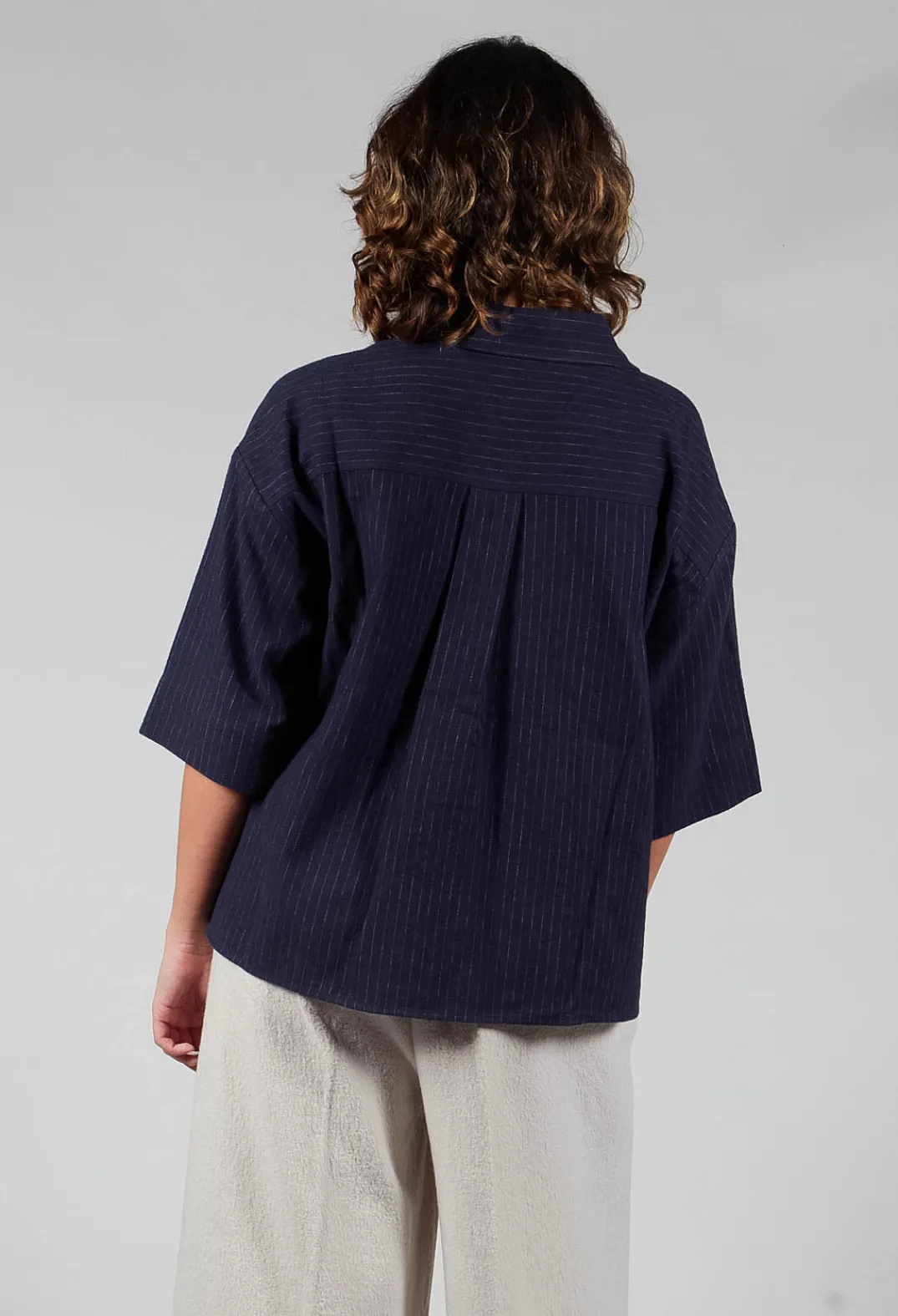 SOH Shirts & Blouses^3/4 Sleeved Shirt with Statement Pocket in Navy Stripe