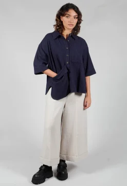 SOH Shirts & Blouses^3/4 Sleeved Shirt with Statement Pocket in Navy Stripe