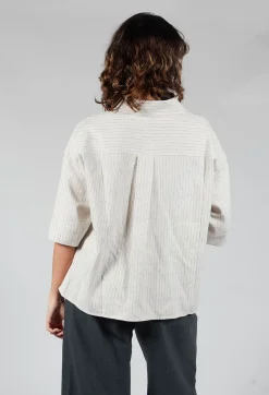 SOH Shirts & Blouses^3/4 Sleeved Shirt with Statement Pocket in Ivory Stripe