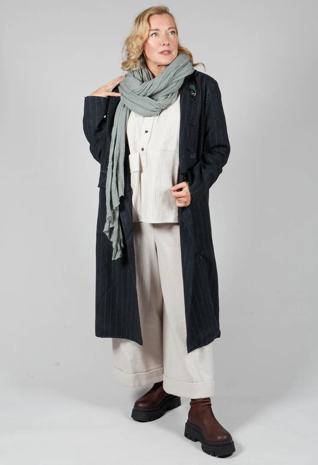 SOH Shirts & Blouses^3/4 Sleeved Shirt with Statement Pocket in Ivory Stripe