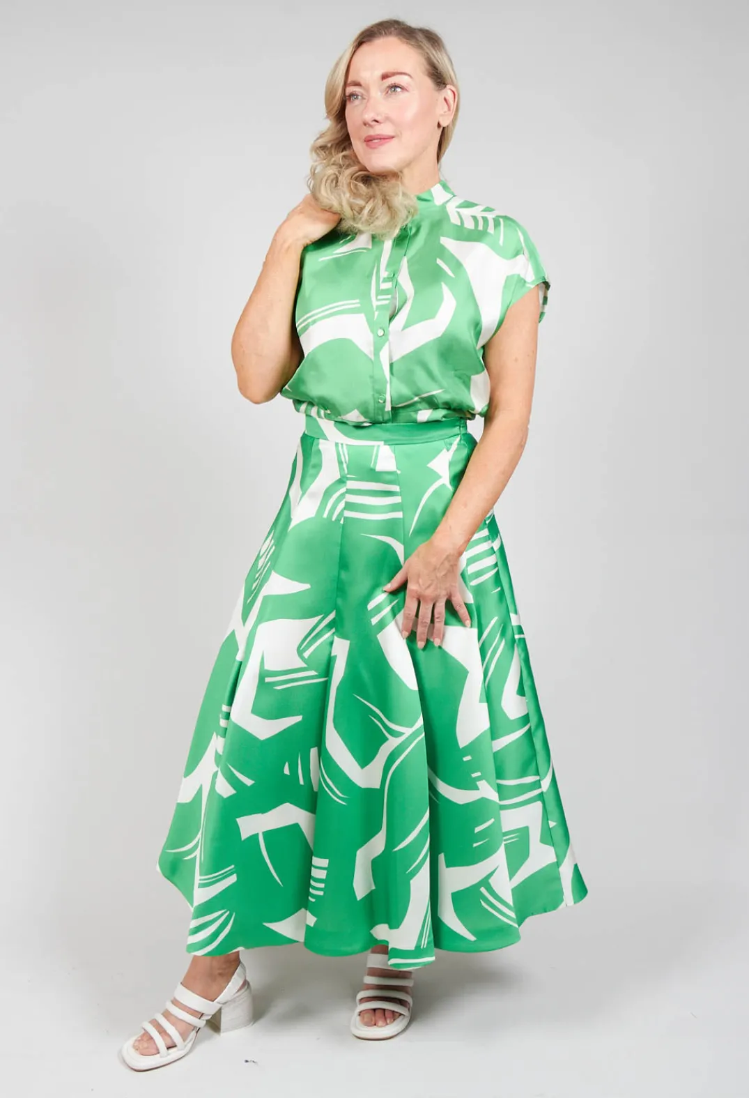 Beatrice B Skirts^A-Line Pleated Skirt in Green Matisse
