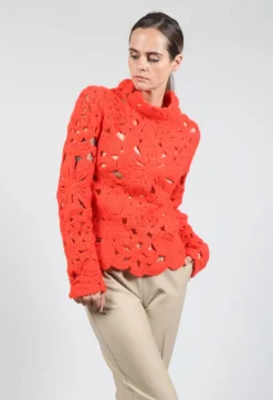 Fringe Knitwear|Jumpers^Amber Hand Crochet Sweater in Red