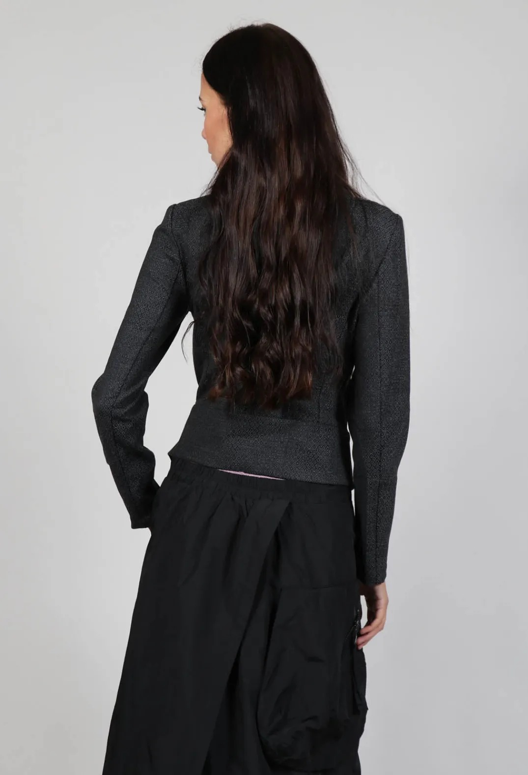 Xenia Design Jackets^Asymmetric Hem Jacket with Grey Black Print