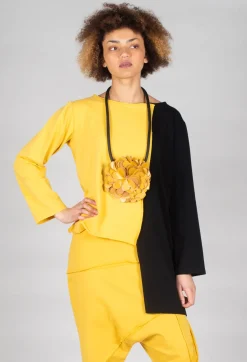 Bread and Butter Tops^Asymmetric Jersey Top in Yellow and Black