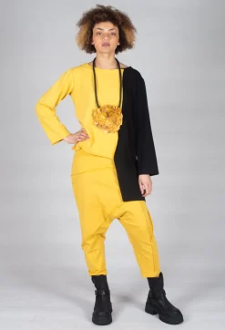 Bread and Butter Tops^Asymmetric Jersey Top in Yellow and Black