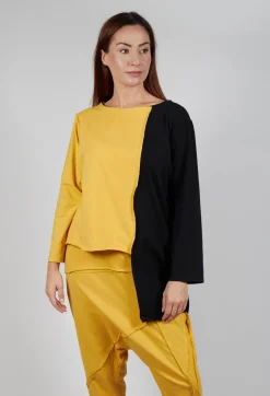 Bread and Butter Tops^Asymmetric Jersey Top in Yellow and Black