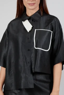 SOH Shirts & Blouses^Asymmetric Silk Cropped Shirt in Black