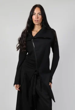 La Haine Jackets^Asymmetric Strech Fleece in Black
