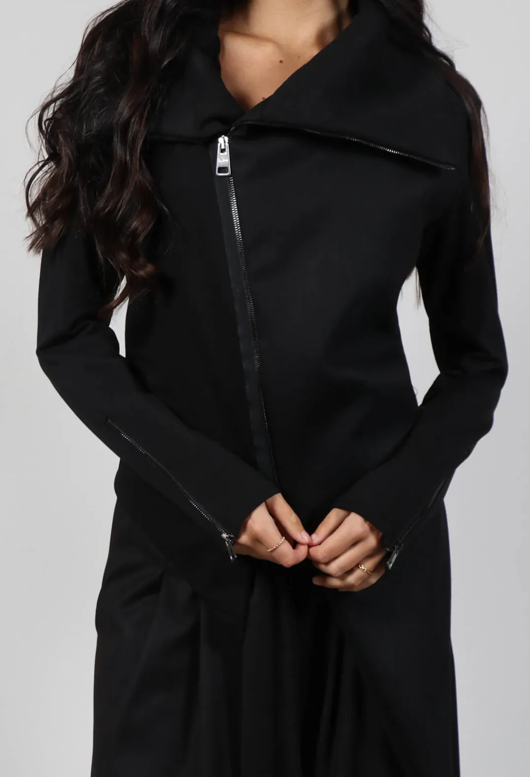 La Haine Jackets^Asymmetric Strech Fleece in Black