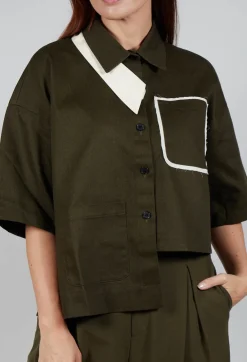 SOH Shirts & Blouses^Asymmetrical Cropped Shirt in Olive