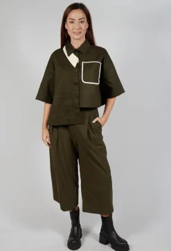 SOH Shirts & Blouses^Asymmetrical Cropped Shirt in Olive