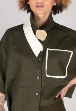 SOH Shirts & Blouses^Asymmetrical Cropped Shirt in Olive