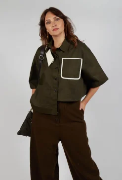 SOH Shirts & Blouses^Asymmetrical Cropped Shirt in Olive