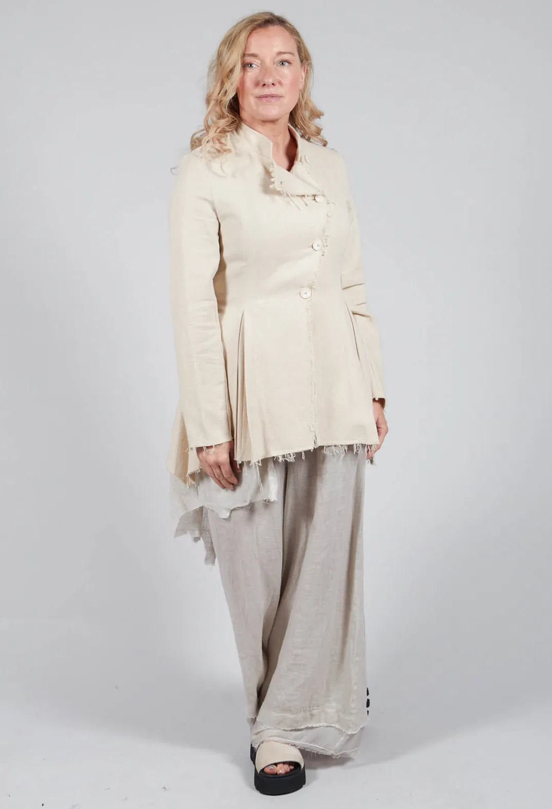 Sanctamuerte Jackets^Asymmetrical Jacket in Cotone and Garza Di Lino Sand