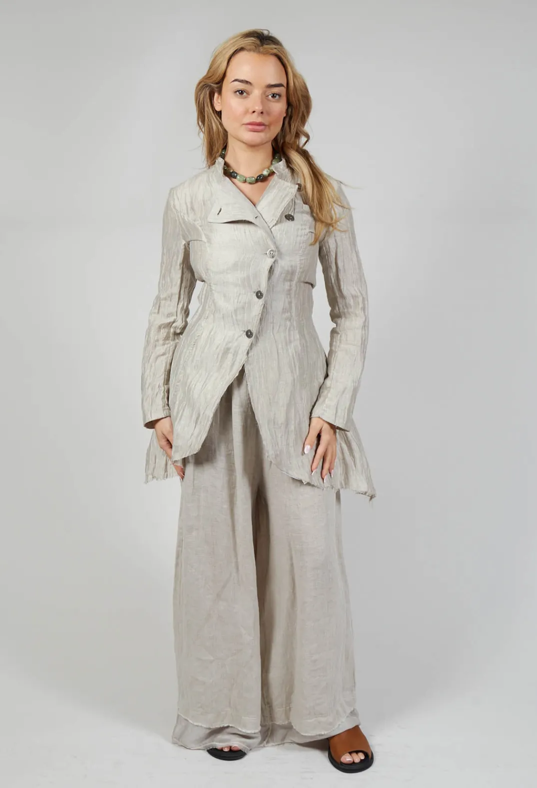 Sanctamuerte Jackets^Asymmetrical Jacket in Lino Crush Sand