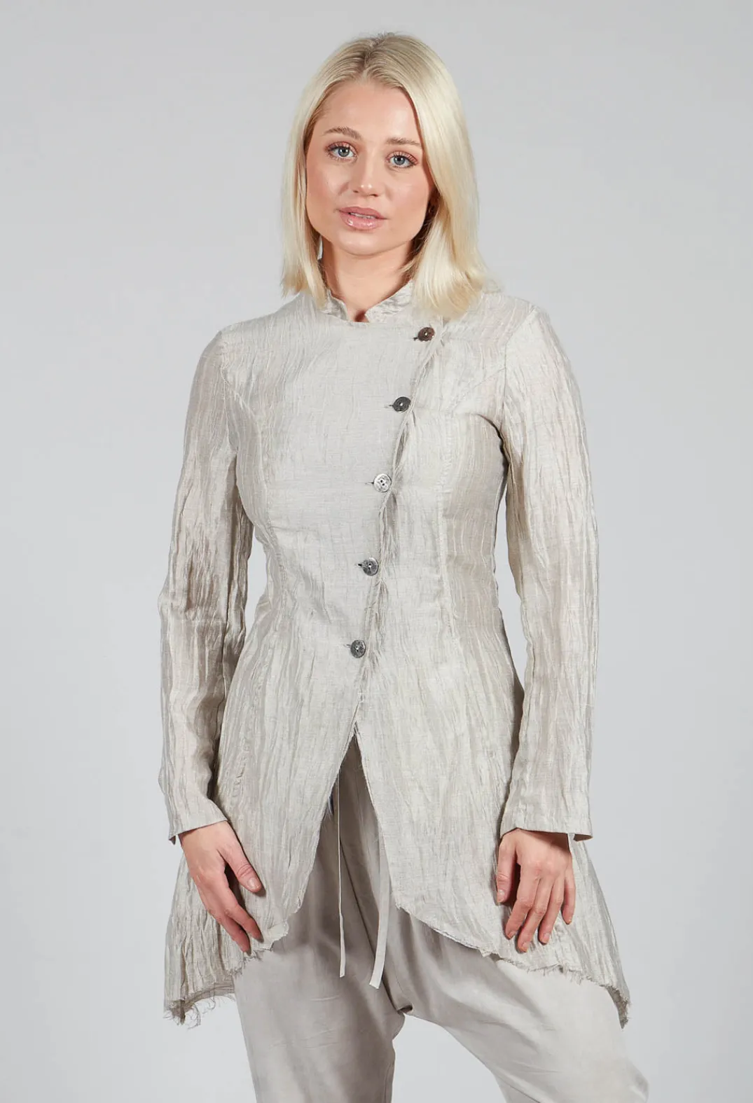 Sanctamuerte Jackets^Asymmetrical Jacket in Lino Crush Sand