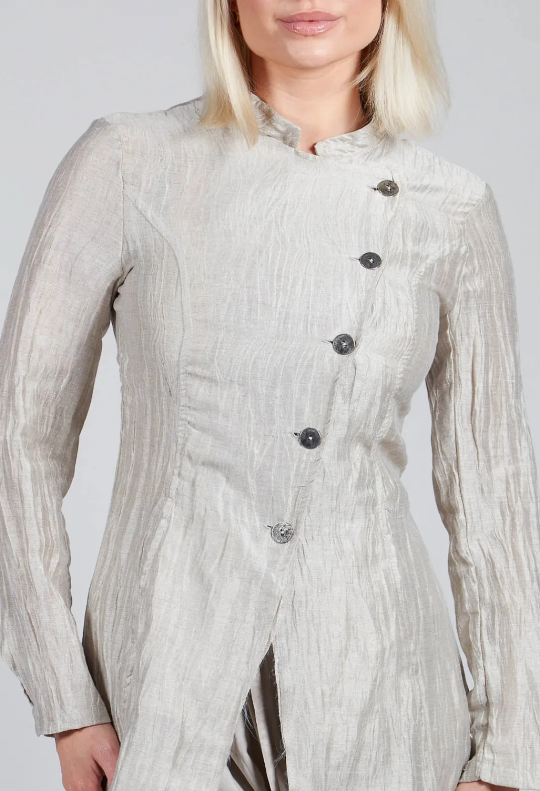 Sanctamuerte Jackets^Asymmetrical Jacket in Lino Crush Sand