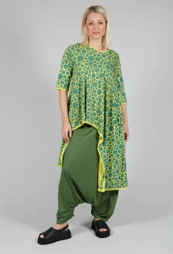 Bread and Butter Tops^Asymmetrical Jersey Tunic Top in Lime with Green Pois