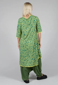 Bread and Butter Tops^Asymmetrical Jersey Tunic Top in Lime with Green Pois