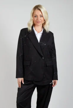 La Haine Jackets^Asymmetrical Paint Print Blazer in Black