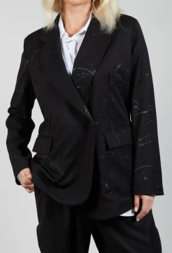 La Haine Jackets^Asymmetrical Paint Print Blazer in Black