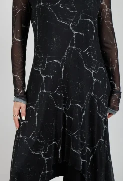 La Haine Dresses^Asymmetrical Sheer Dress in Black Print