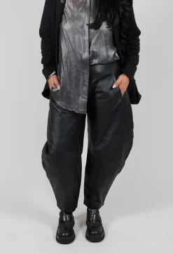 Bread and Butter Trousers^Barrel Leg Leather Trousers in Black