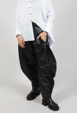 Bread and Butter Trousers^Barrel Leg Leather Trousers in Black