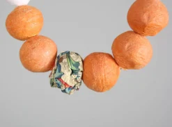 Alice Visin Bracelets^Beaded Bracelet with Paper Mache Ball in Orange/White