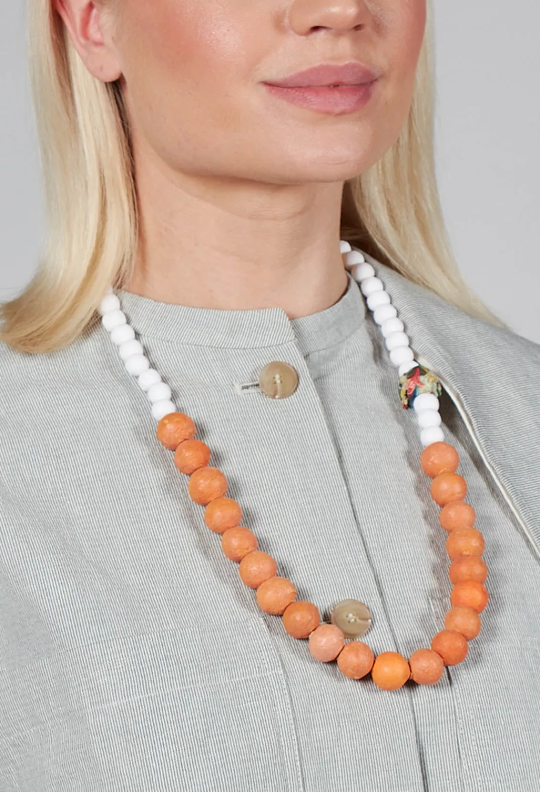 Alice Visin Necklaces^Beaded Necklace with Paper Mache Ball in Orange/White