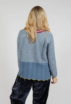 Traces of Me Jumpers^Bell Frill V Neck Jumper in Jacaranda Met Taupe