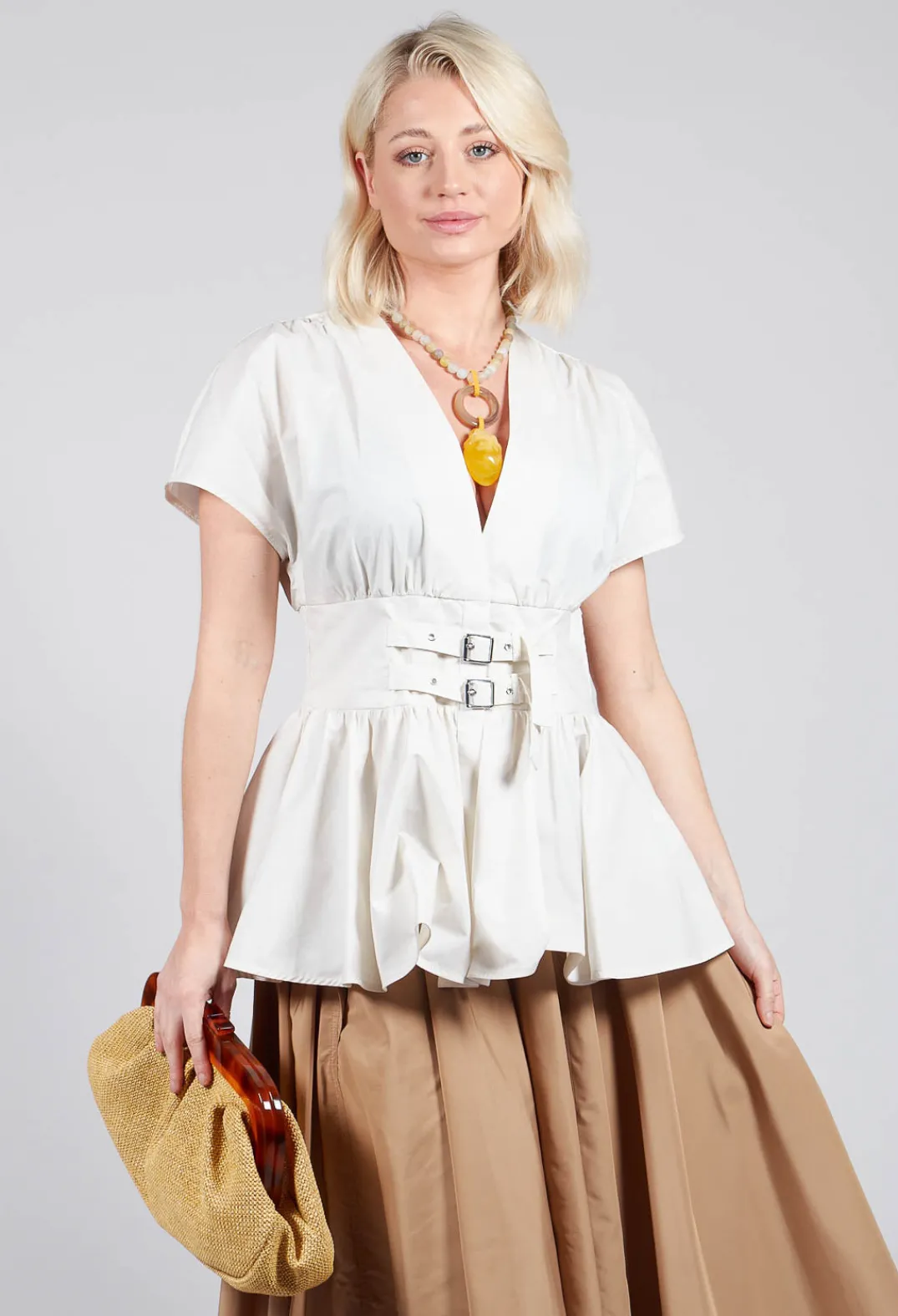 Mei Meij Shirts & Blouses^Belt Front Blouse in Cream
