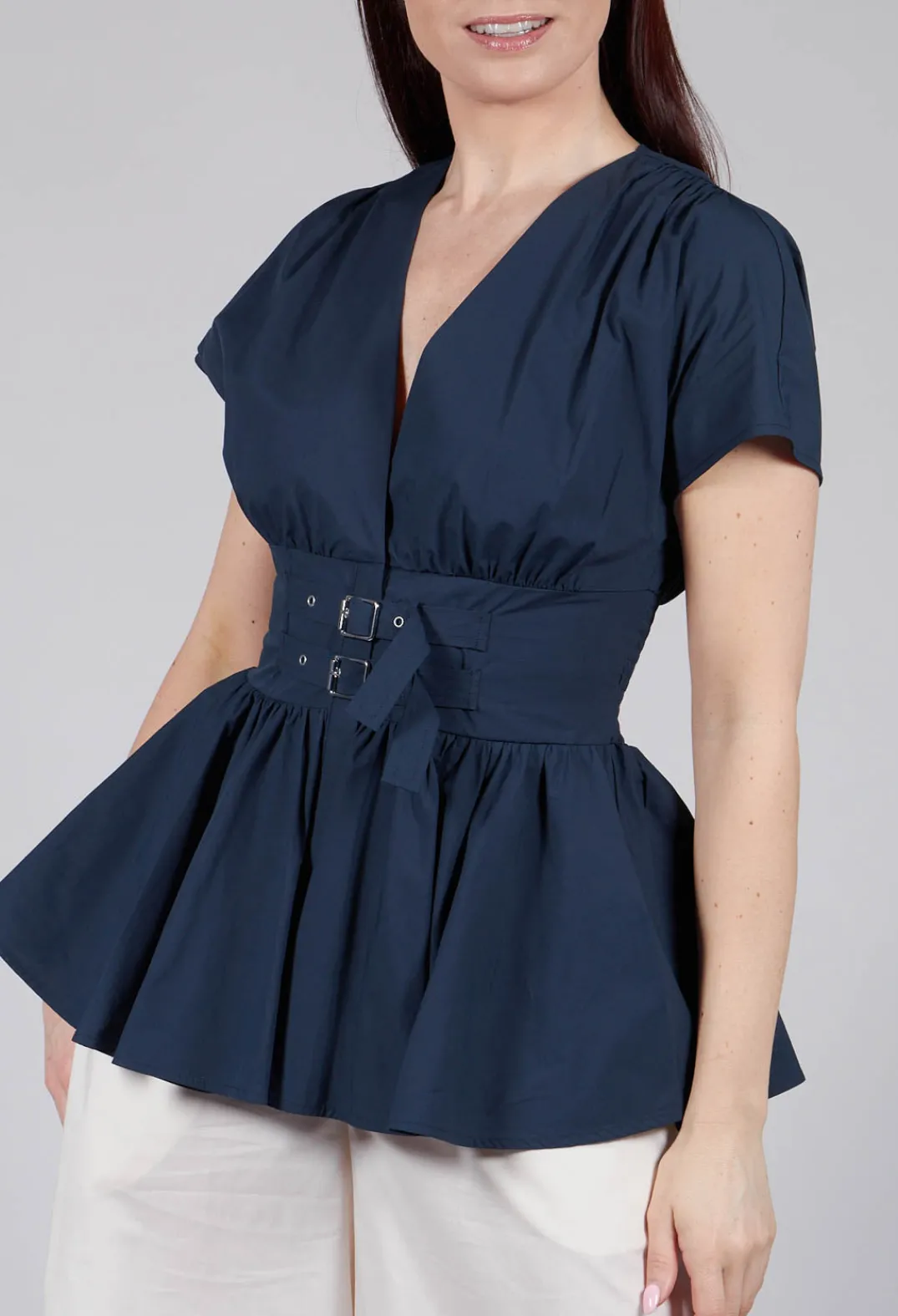 Mei Meij Shirts & Blouses^Belt Front Blouse in Navy