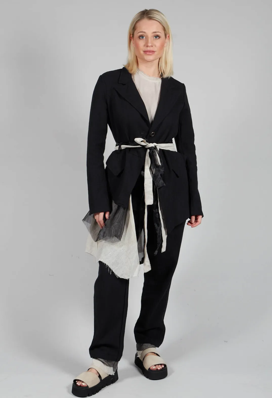 Sanctamuerte Jackets^Belted Linen Jacket in Nero