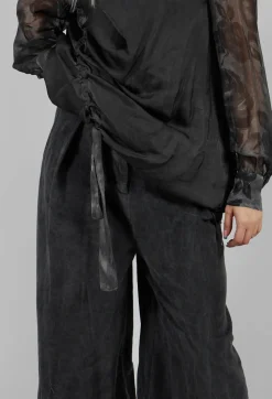 Sanctamuerte Trousers^Belted Trousers in Velluto Cannete and Raso di Viscosa Grey Storm