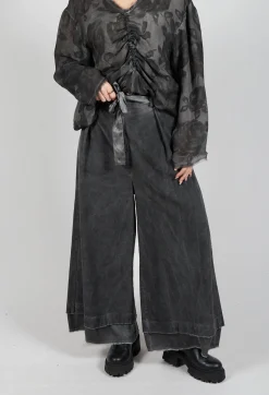 Sanctamuerte Trousers^Belted Trousers in Velluto Cannete and Raso di Viscosa Grey Storm