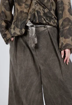 Sanctamuerte Trousers^Belted Trousers in Velluto Cannete and Raso di Viscosa Green Tuscany