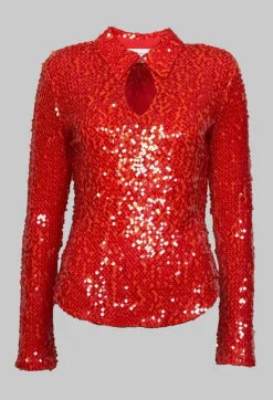 Beatrice B Shirts & Blouses^Blouse with Sequin Detail in Red
