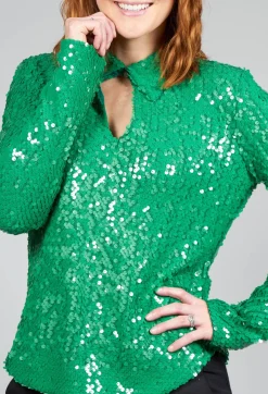 Beatrice B Shirts & Blouses^Blouse with Sequin Detail in Green