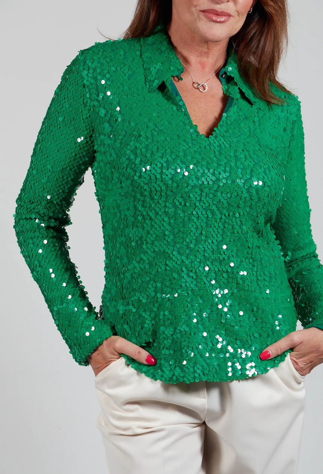 Beatrice B Shirts & Blouses^Blouse with Sequin Detail in Green