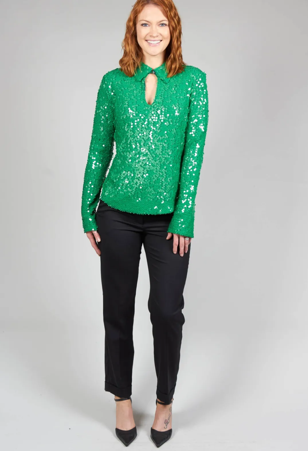 Beatrice B Shirts & Blouses^Blouse with Sequin Detail in Green