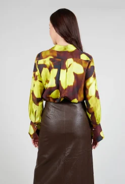 Beatrice B Shirts & Blouses^Blurred Print Silk Blouse in Lime