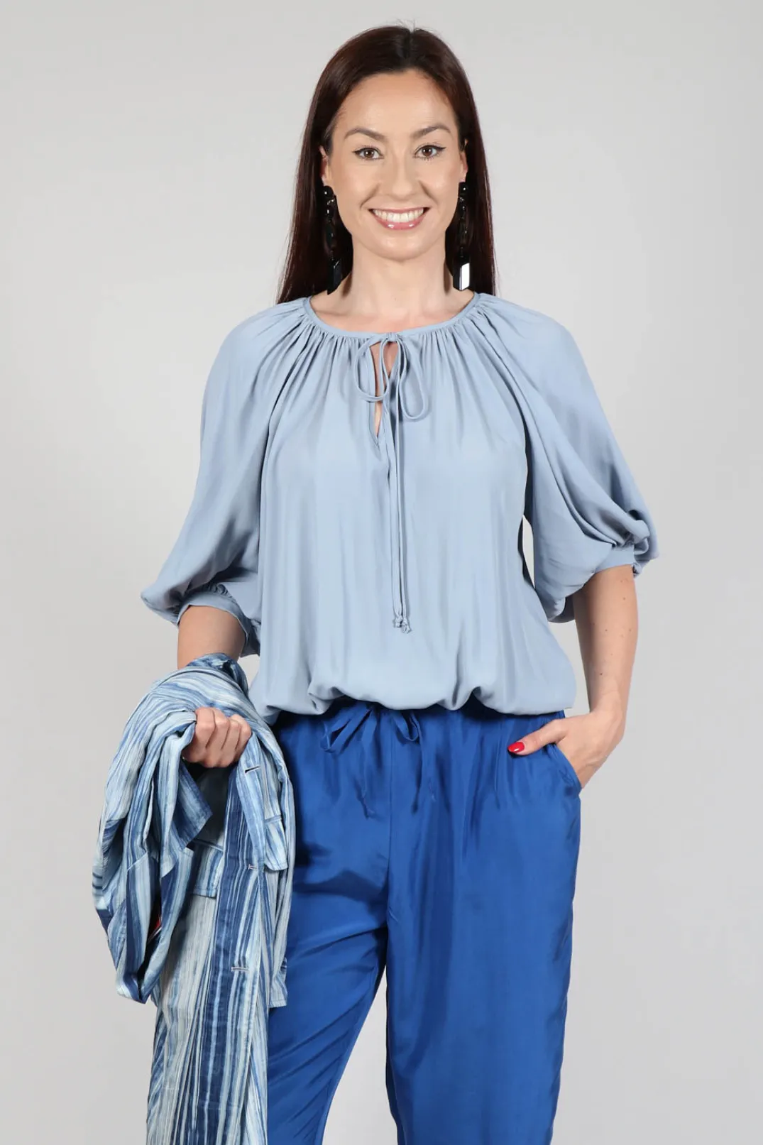 Sfizio Tops^Bohemian Blouse in Blue Blizard