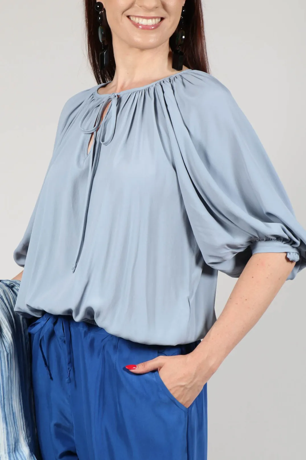 Sfizio Tops^Bohemian Blouse in Blue Blizard