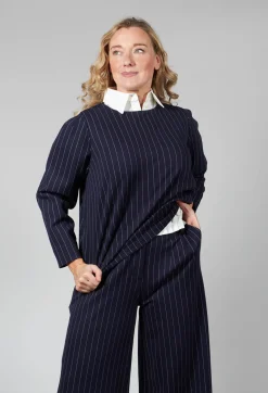 Les Filles d'Ailleurs Tops^Box Shaped Top in Navy Pinstripe