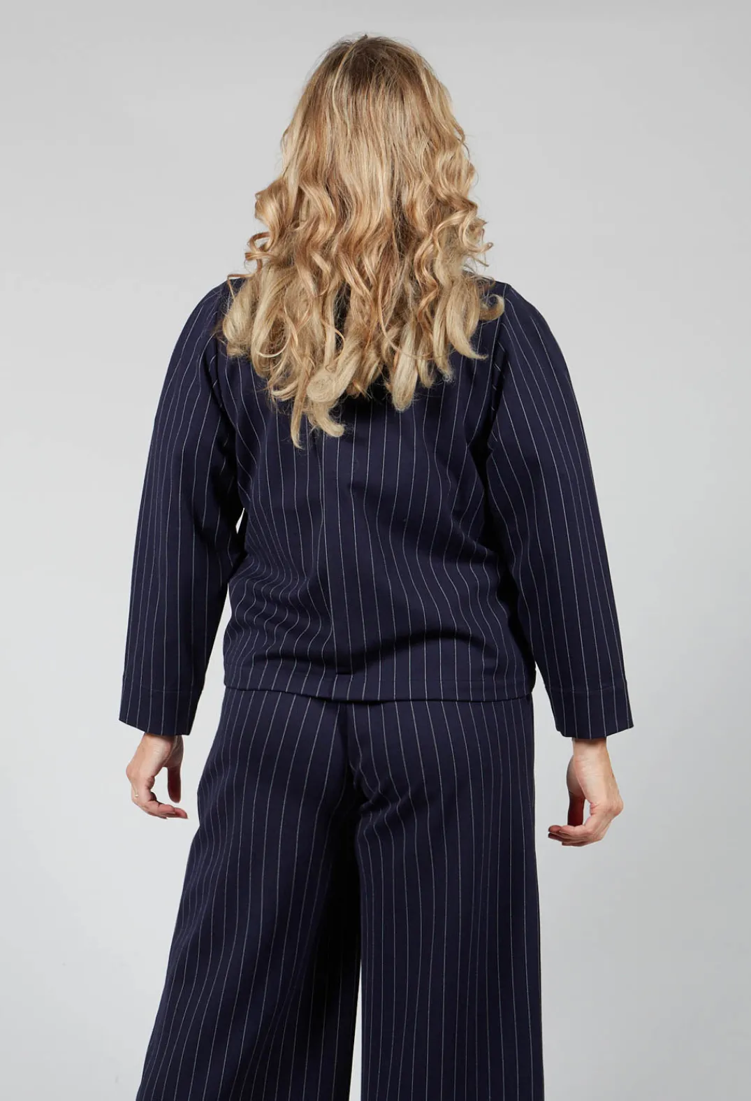 Les Filles d'Ailleurs Tops^Box Shaped Top in Navy Pinstripe